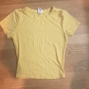 Short sleeve, yellow, fitted, crop top.  10-12